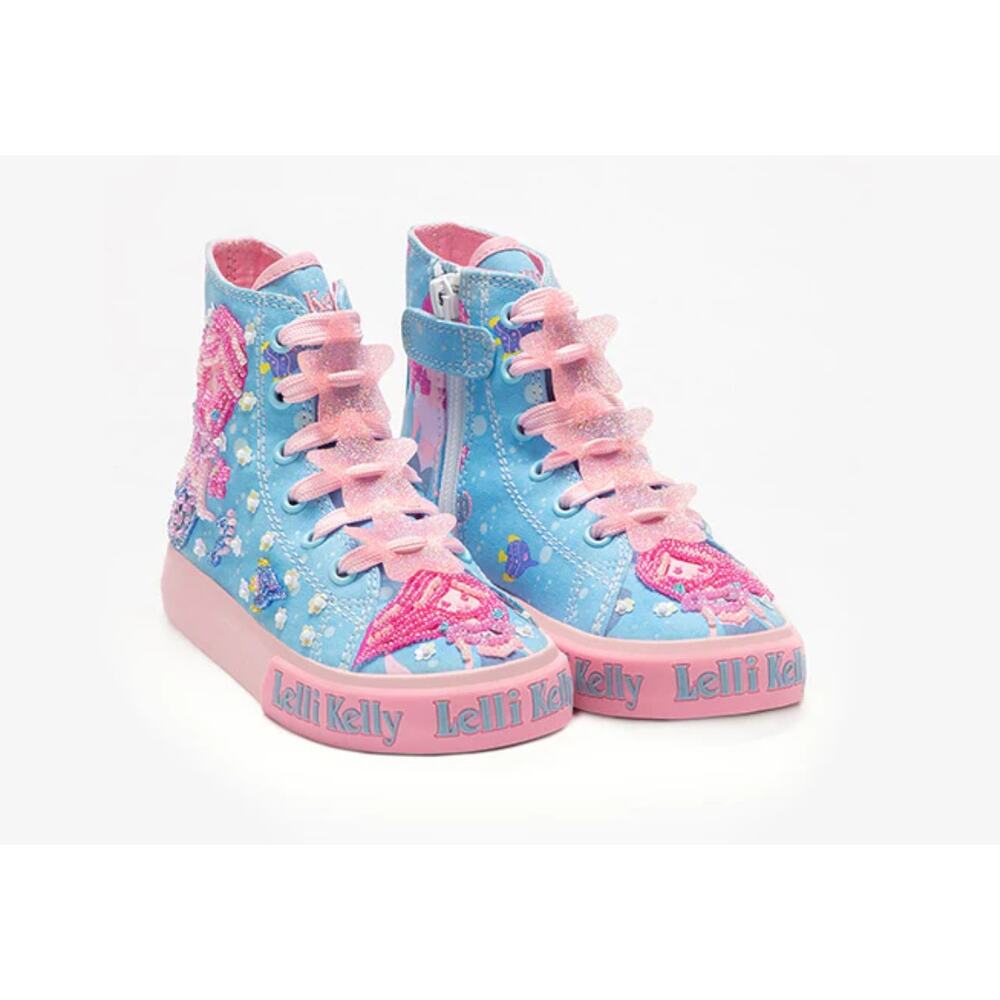 New Lelli Kelly Mermaid Sneakers Size US 7 Girls High Top Beaded Sequins